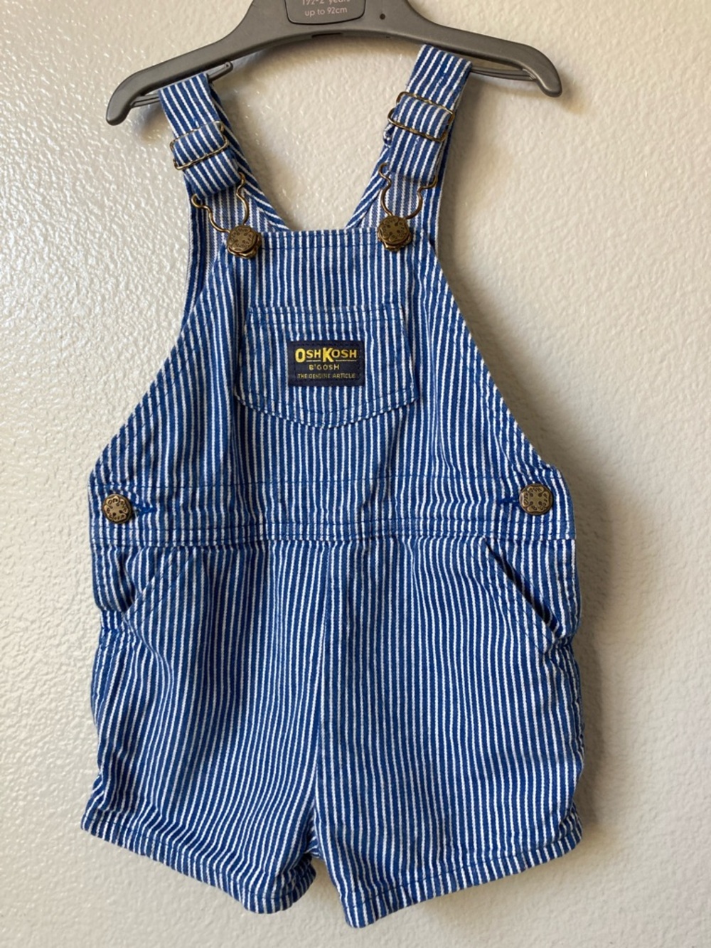 Vintage OshKosh B'Gosh railroad Hickory stripe shortall overalls USA Made 24MOS
